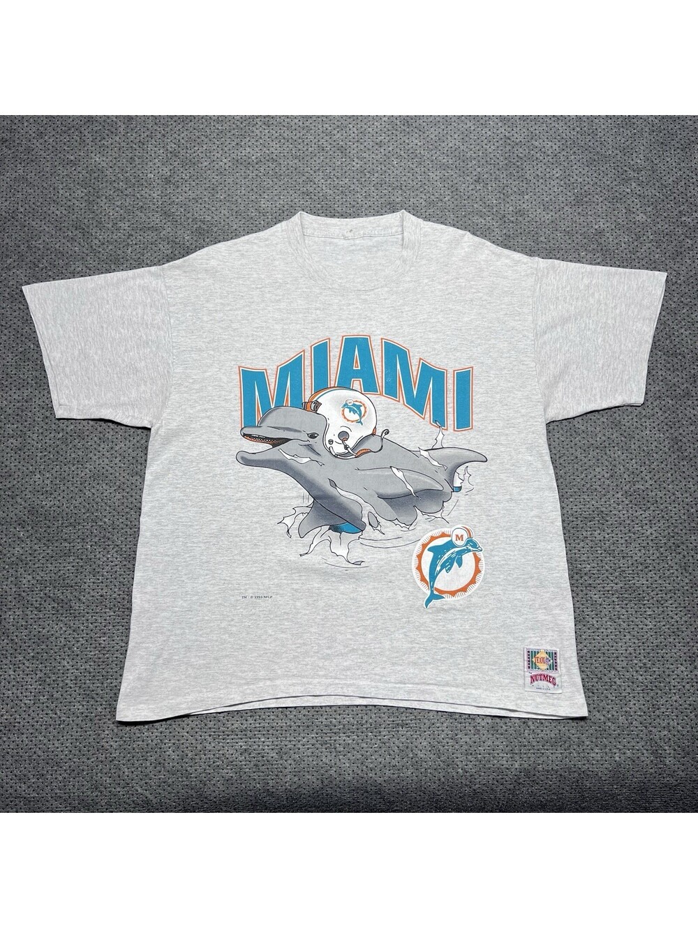 Vintage 1993 Nutmeg Miami Dolphins Breakthrough T-Shirt Large RARE MENS GRAY